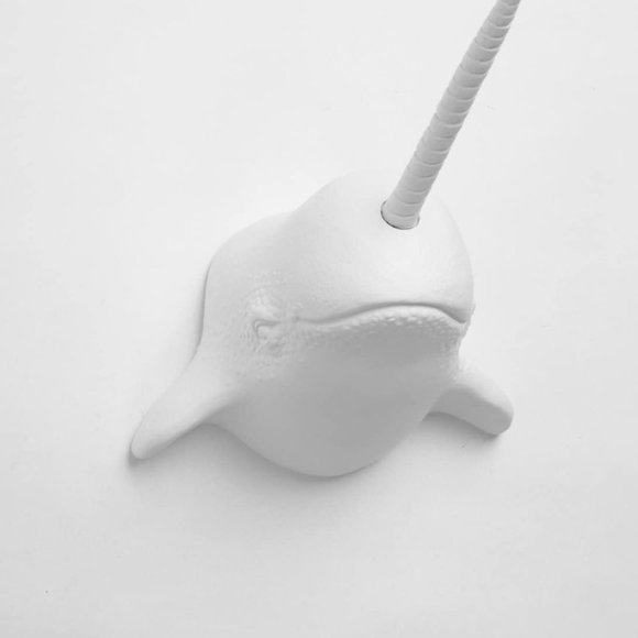 White Faux Taxidermy Other - Narwhal Coastal Home Decor White Wall Hanging Faux Unicorn Whale Head NEW